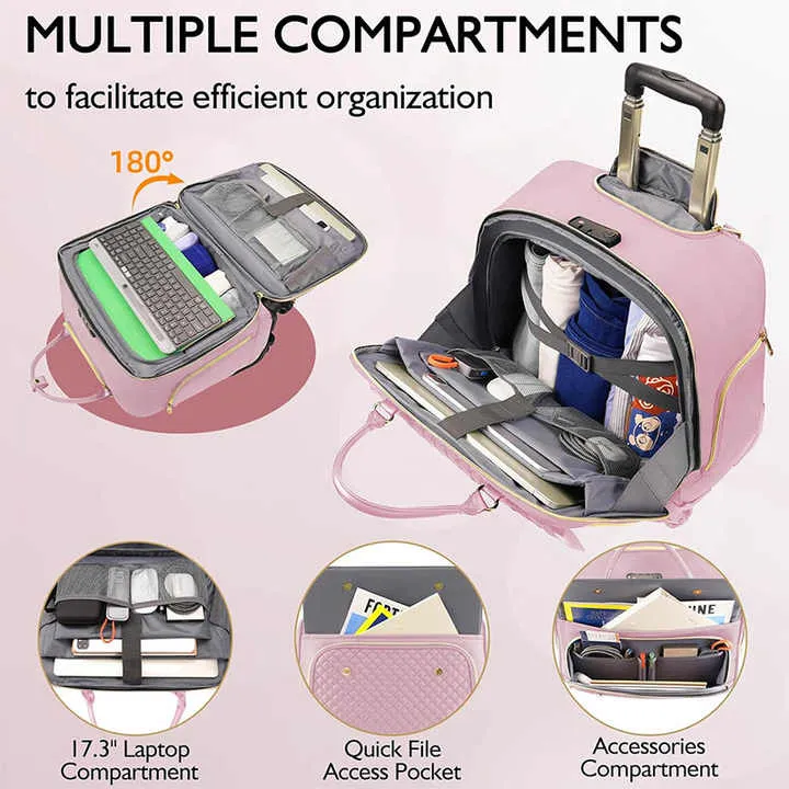 حقيبة نسائية مخصصة للسفر مقاومة للماء أثناء الليل حقيبة دوارة بعجلات  Women's Waterproof Overnight Travel Bag Spinner Luggage with Wheels