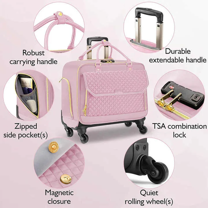 حقيبة نسائية مخصصة للسفر مقاومة للماء أثناء الليل حقيبة دوارة بعجلات  Women's Waterproof Overnight Travel Bag Spinner Luggage with Wheels