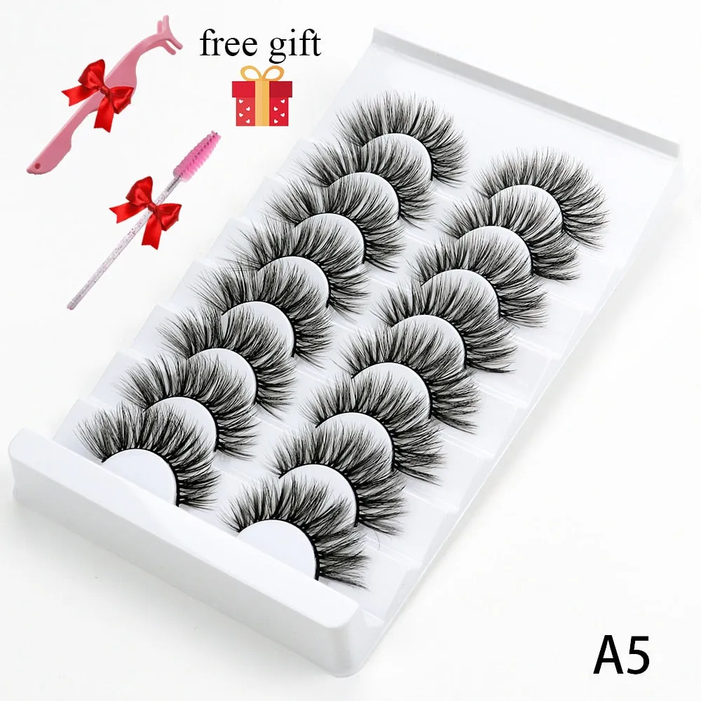 5/8 Pairs Faux Mink Eyelashes Soft Fluffy Natural False Eyelashes 3D Thick Dramatic Makeup Eyelashes Reusable Handmade Lashes