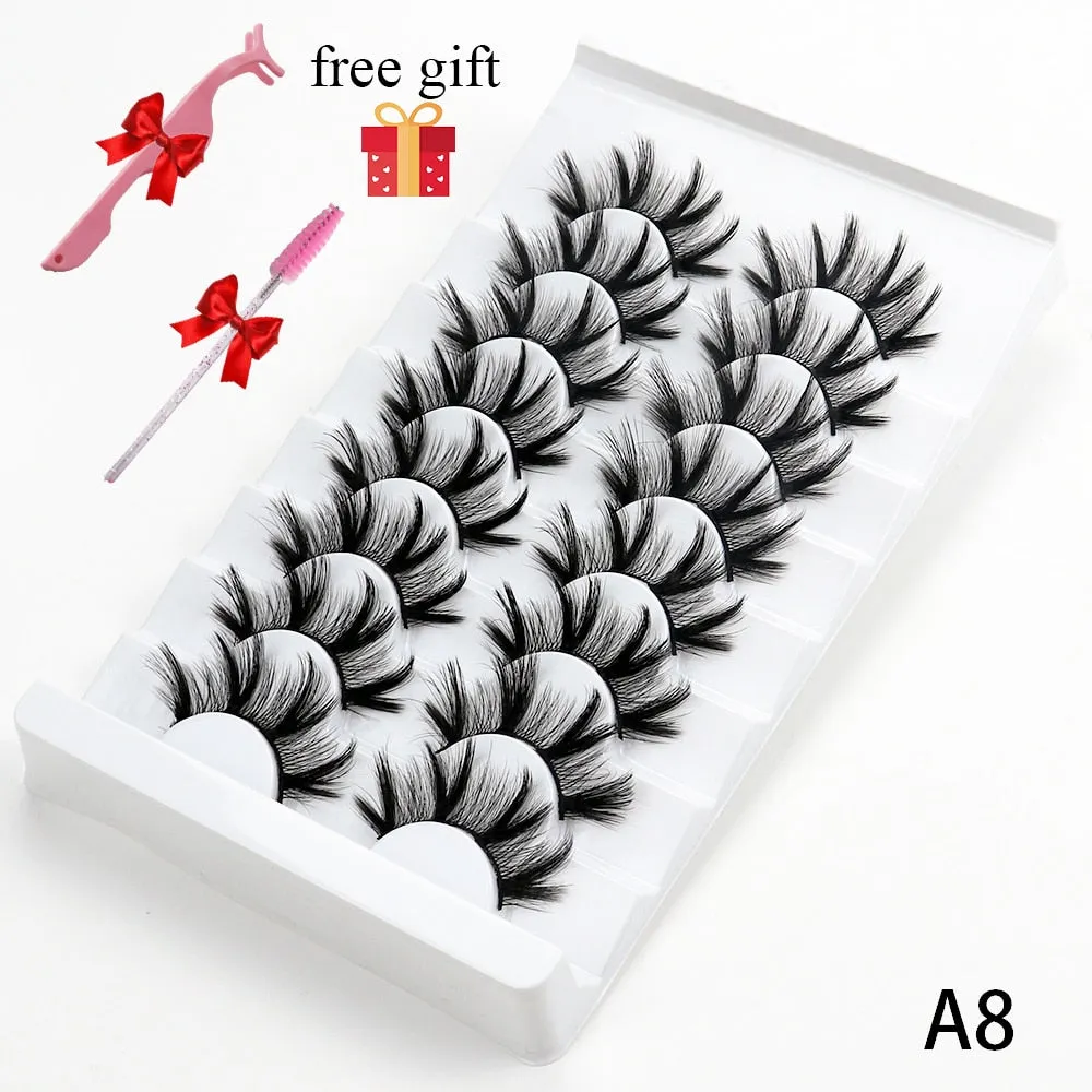 5/8 Pairs Faux Mink Eyelashes Soft Fluffy Natural False Eyelashes 3D Thick Dramatic Makeup Eyelashes Reusable Handmade Lashes