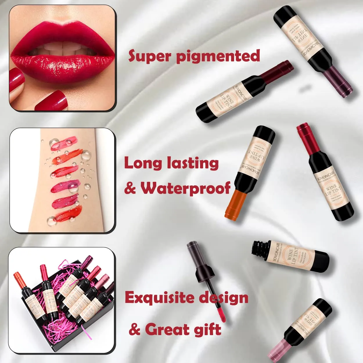 6-Piece Matte Liquid Lipstick Set - Waterproof Wine Bottle Lip Tints for Women & Girls Gift