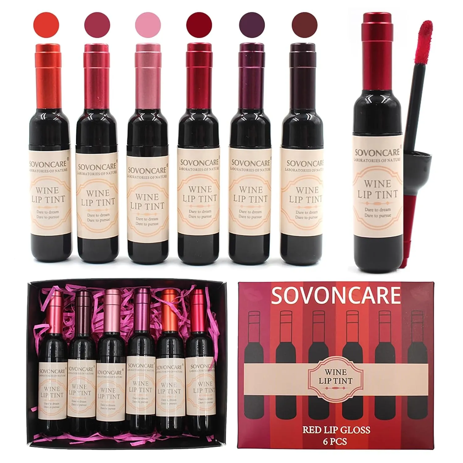 6-Piece Matte Liquid Lipstick Set - Waterproof Wine Bottle Lip Tints for Women & Girls Gift