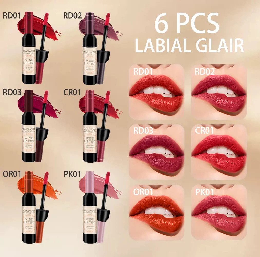 6-Piece Matte Liquid Lipstick Set - Waterproof Wine Bottle Lip Tints for Women & Girls Gift