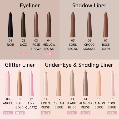 BBIA Last Auto Gel Eyeliner 17 Color – Multi-Use Longwear & Waterproof Mechanical Eye Liner Easy Drawing with Smooth Texture Smudge-Resistant Shadow & Glitter Vegan Korea Eye Makeup (01 NOIR)