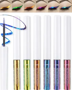 Chameleon Multichrome Glitter Liquid Eyeliner Kit-6Pcs Purple/Blue/Gold/Green Metallic Satin Colored Eye Liner Eye Shadow Stick Ultra-Fine Tip Eyeliner PenValentines Day Makeup Gift Set for Women