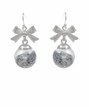 Christmas Glitter Ball & Ribbon Earrings