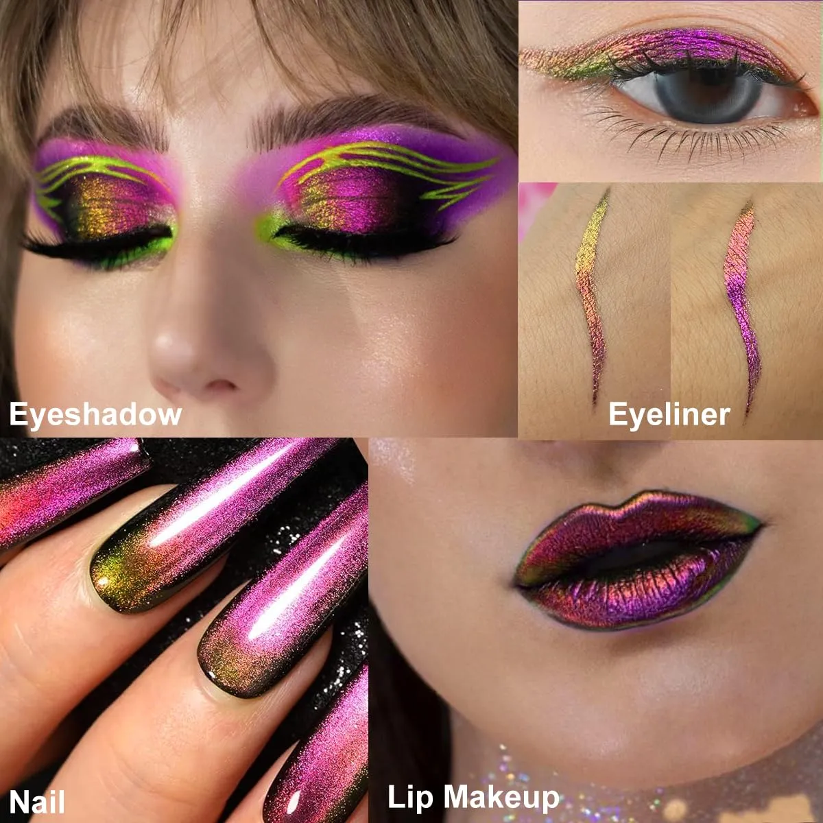 DE'LANCI Chameleon Glitter Eyeshadow Palette Pigmented, Multichrome Glitter Eyeshadow Palette Single, Purple-Gold-Green Glitter Eyeshadow Holographic Color Shift Multi-Dimensional Eye Looks
