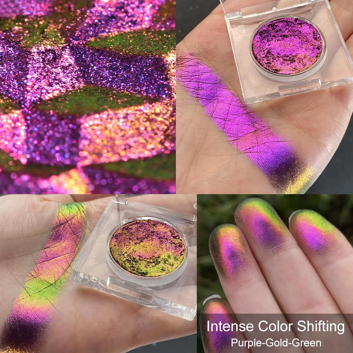 DE'LANCI Chameleon Glitter Eyeshadow Palette Pigmented, Multichrome Glitter Eyeshadow Palette Single, Purple-Gold-Green Glitter Eyeshadow Holographic Color Shift Multi-Dimensional Eye Looks