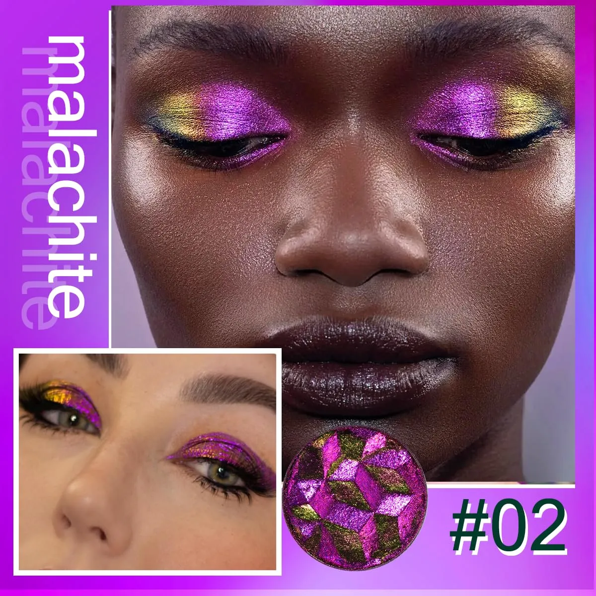 DE'LANCI Chameleon Glitter Eyeshadow Palette Pigmented, Multichrome Glitter Eyeshadow Palette Single, Purple-Gold-Green Glitter Eyeshadow Holographic Color Shift Multi-Dimensional Eye Looks