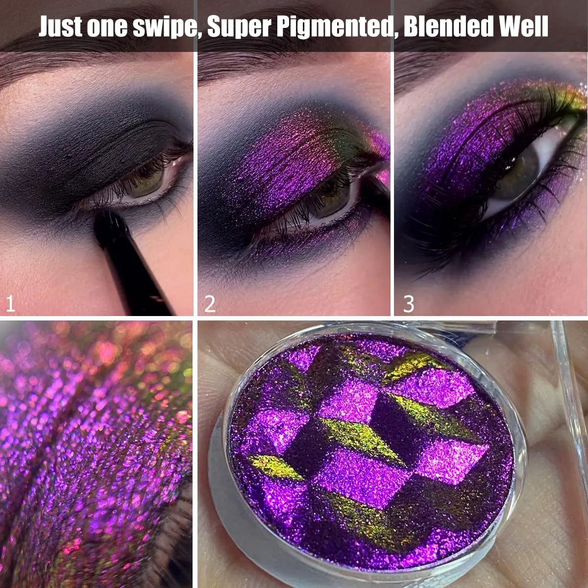 DE'LANCI Chameleon Glitter Eyeshadow Palette Pigmented, Multichrome Glitter Eyeshadow Palette Single, Purple-Gold-Green Glitter Eyeshadow Holographic Color Shift Multi-Dimensional Eye Looks