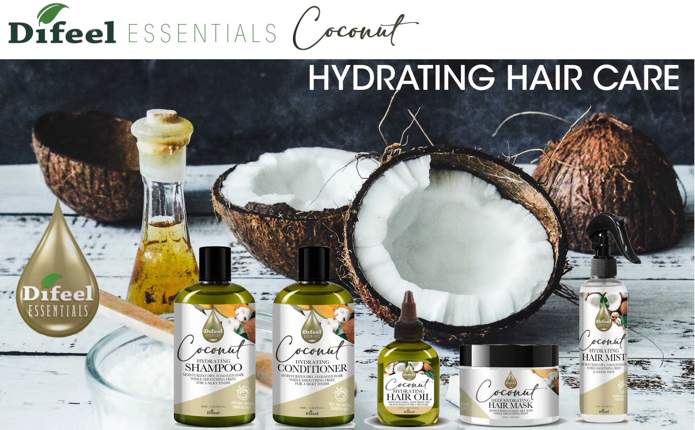 Difeel Essentials Hydrating Coconut Hair Mask 8 oz.