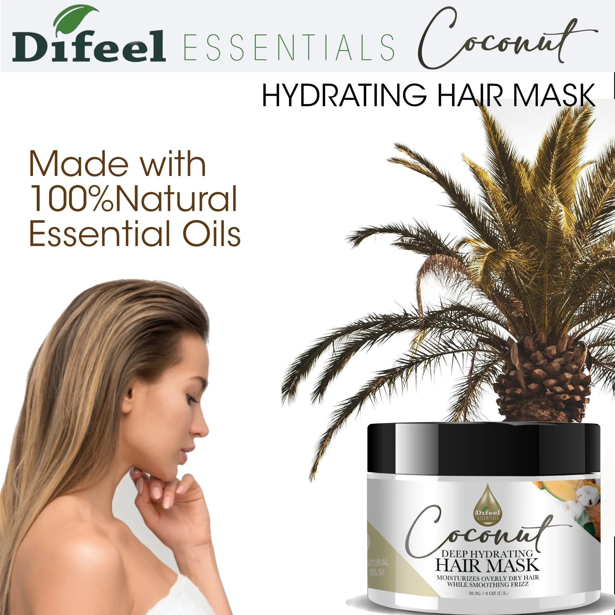 Difeel Essentials Hydrating Coconut Hair Mask 8 oz.