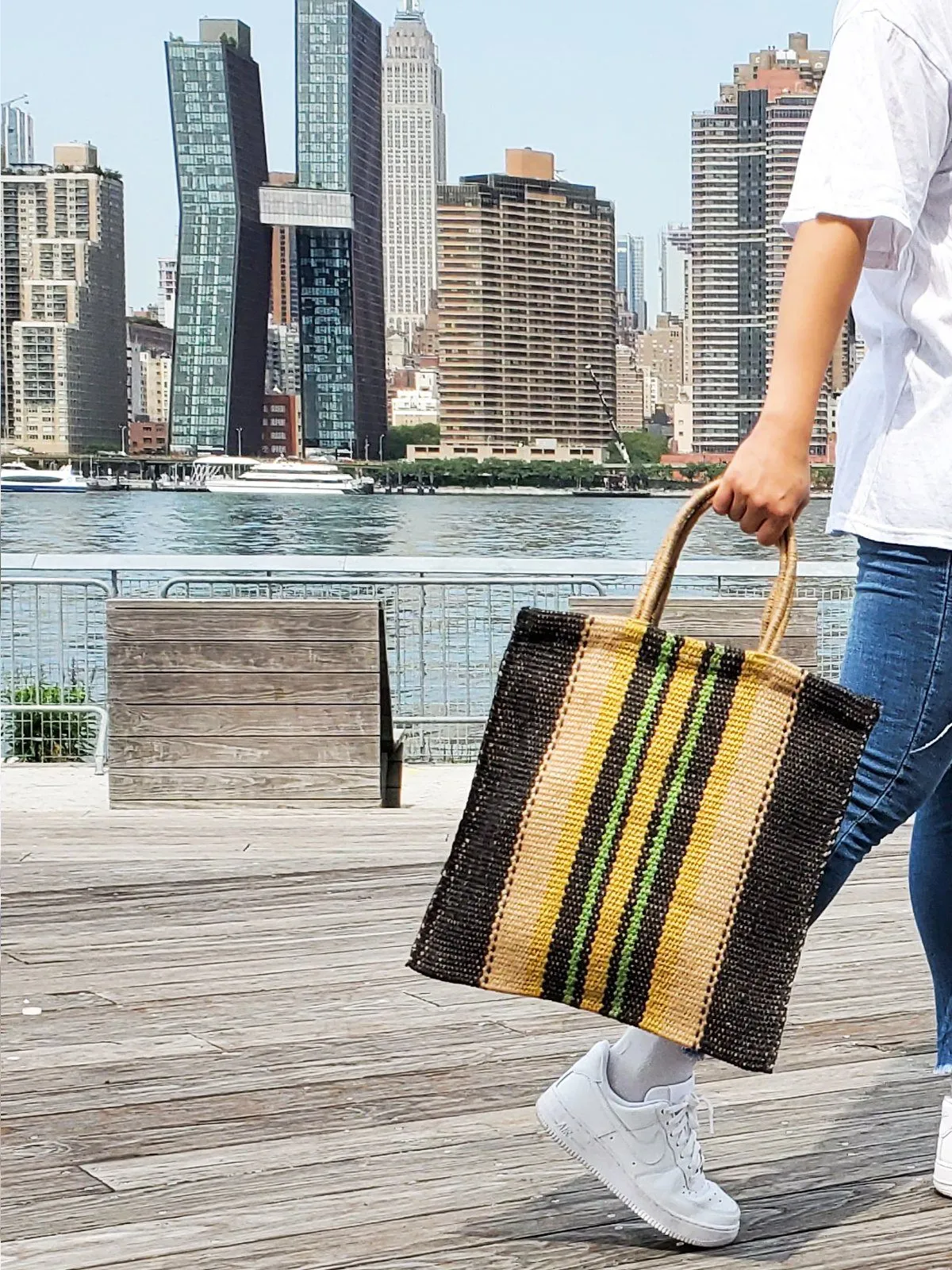 Dora Jute Tote Bag - Multi Navy