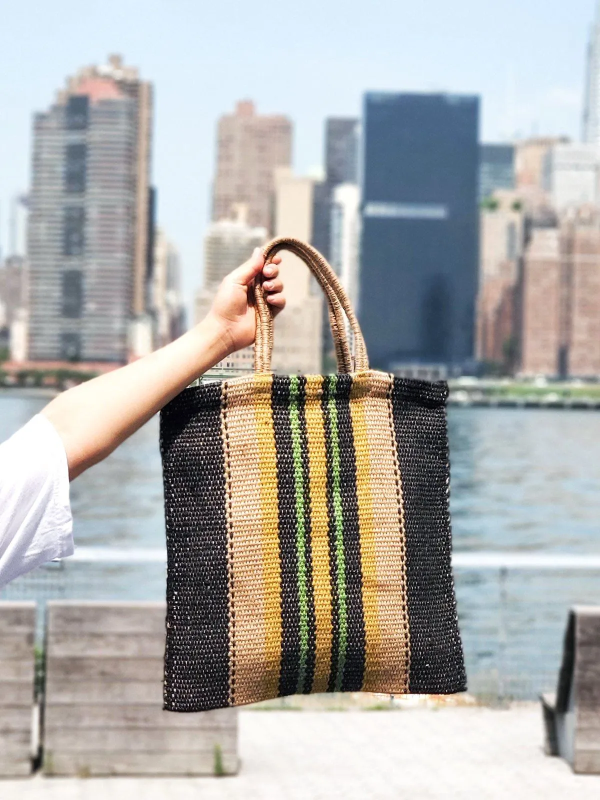 Dora Jute Tote Bag - Multi Navy