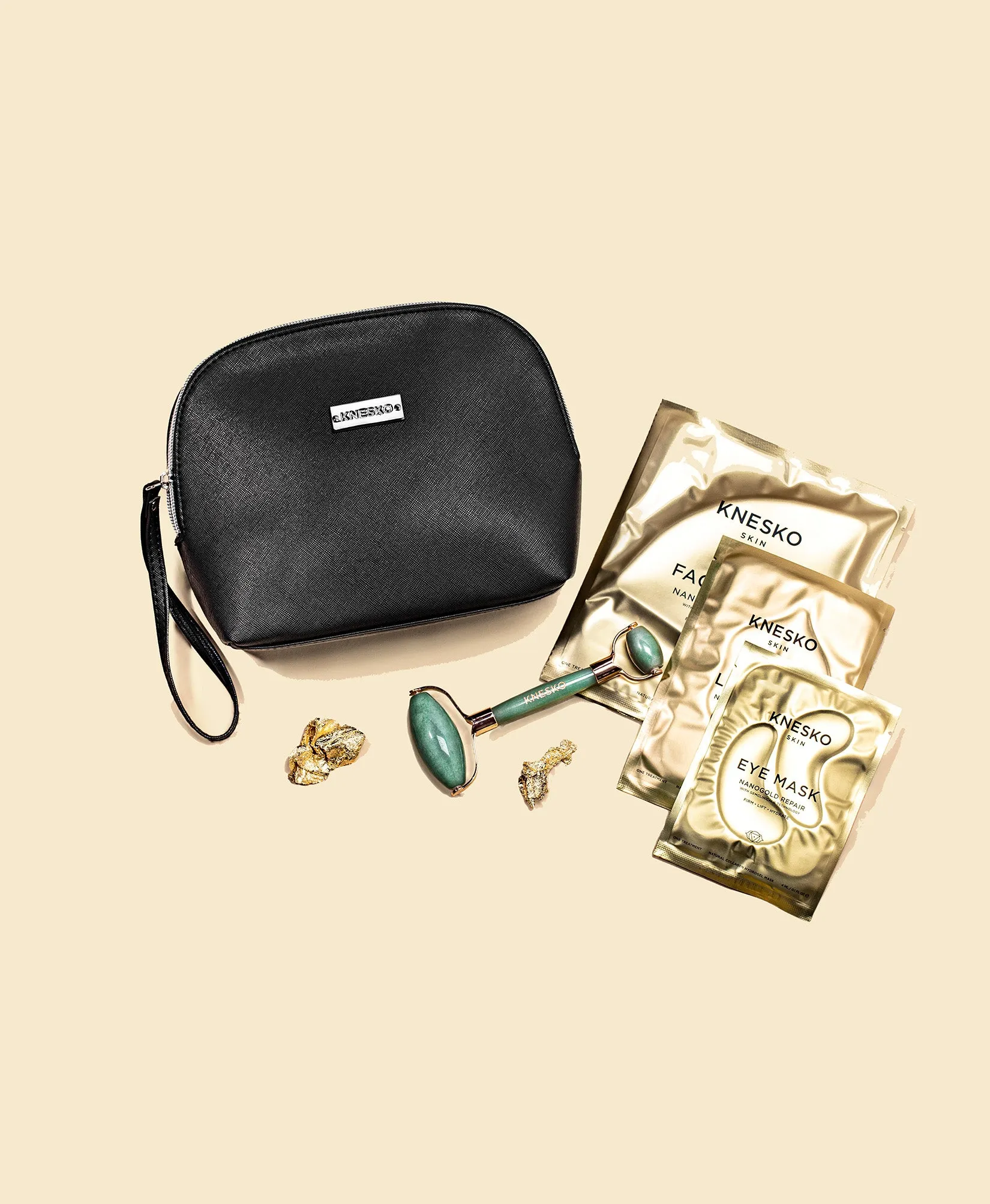 Gold Repair Collagen Mask & Green Jade Gemstone Roller Discovery Kit