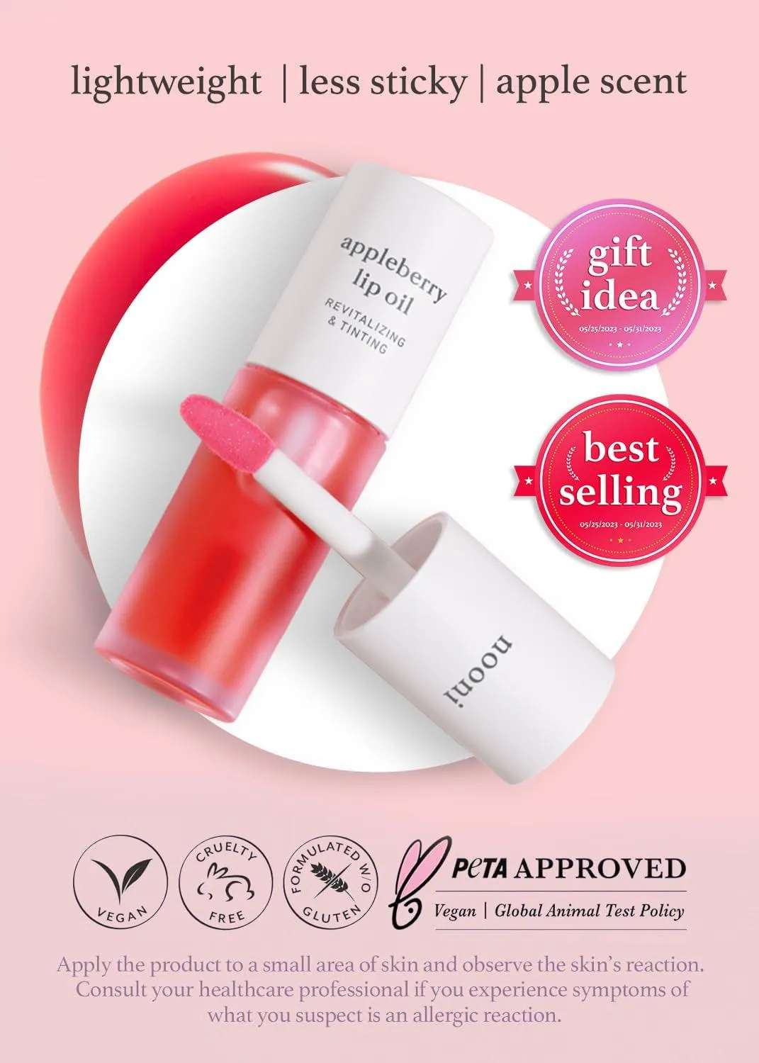 Korean Lip Oil - Appleberry | Lip Stain, Gift, Long-Lasting, Moisturizing, Plumping, Revitalizing for Dry Lips, Waterproof, No Peel Off, Korean Lip Tint, Red Tinted Lips, 0.12 Fl Oz