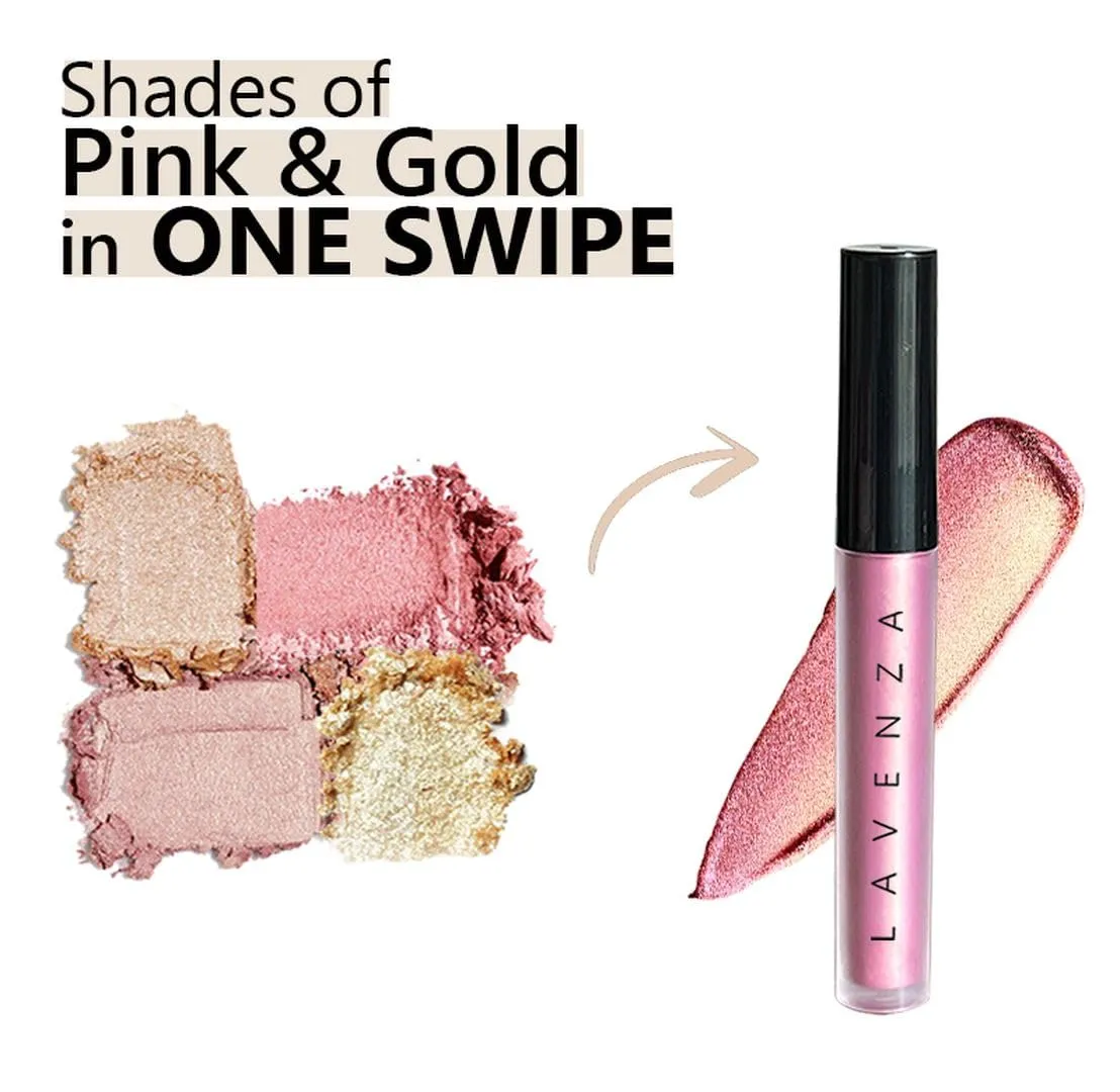 Lavenza Color Pop - Liquid Eyeshadow | Vegan, Silicone & Talc FREE, Long Lasting, Smudge Proof | Mineralised Makeup | 3.5 ml (Pink & Metallic Gold)