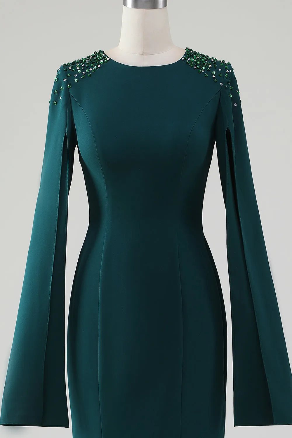 Luolandi Glitter Mermaid Round Neck Mother of the Bride Dress With Long Sleeves Floor Length