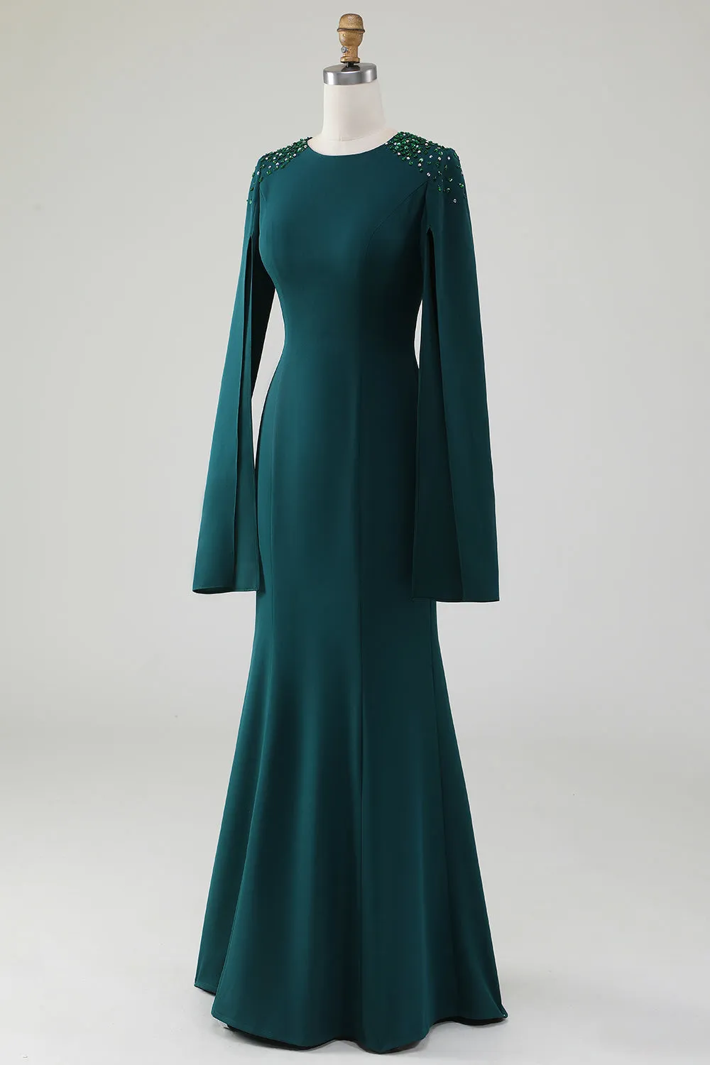 Luolandi Glitter Mermaid Round Neck Mother of the Bride Dress With Long Sleeves Floor Length