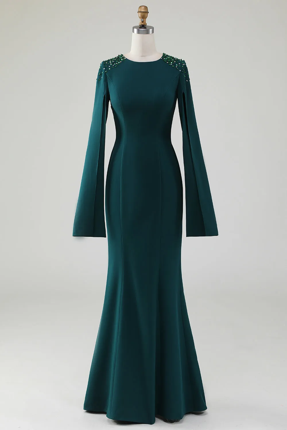 Luolandi Glitter Mermaid Round Neck Mother of the Bride Dress With Long Sleeves Floor Length