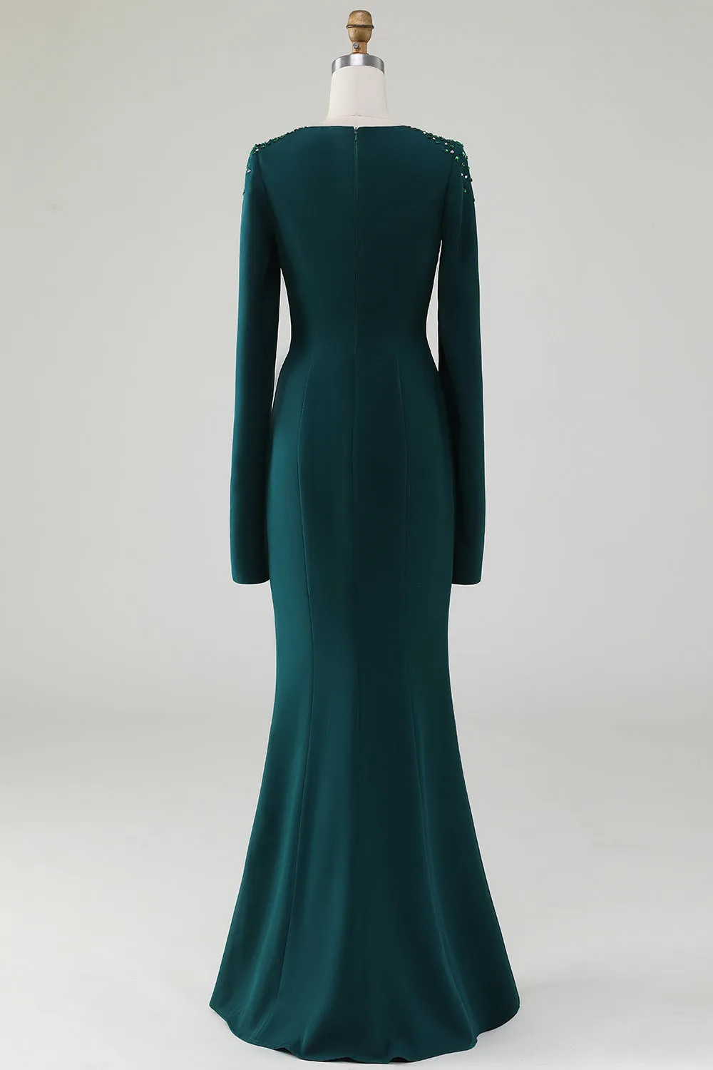 Luolandi Glitter Mermaid Round Neck Mother of the Bride Dress With Long Sleeves Floor Length