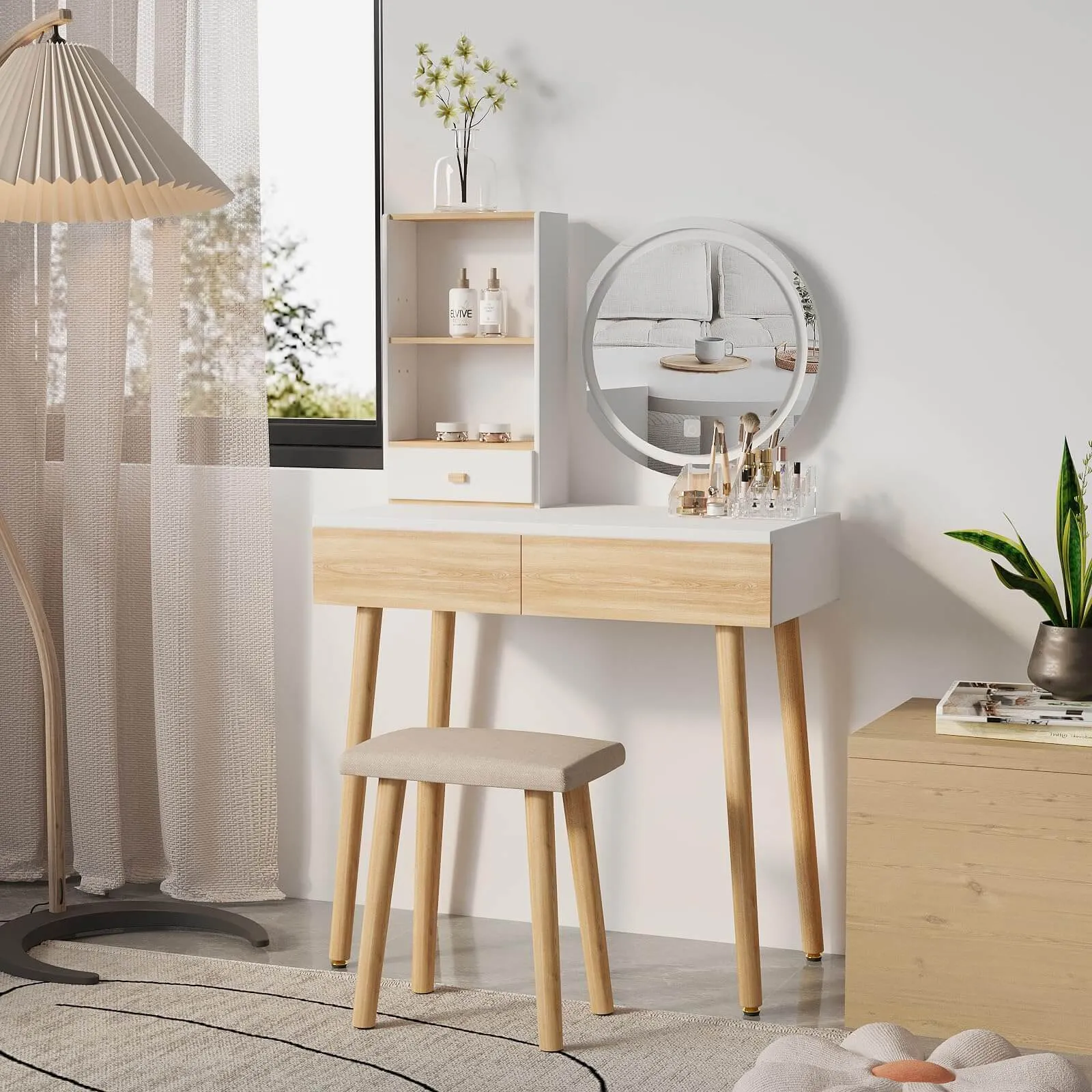 Makeup Vanity Desk With Oval Mirror HW1149