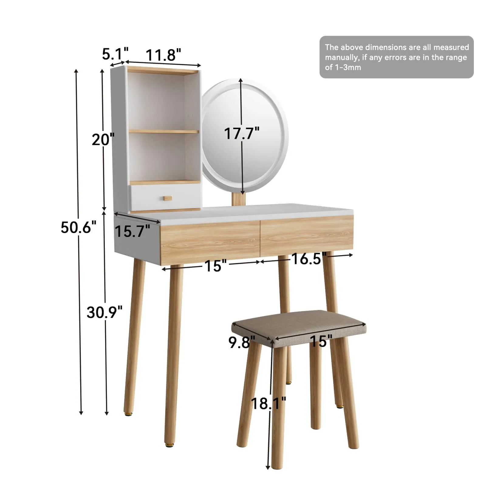 Makeup Vanity Desk With Oval Mirror HW1149