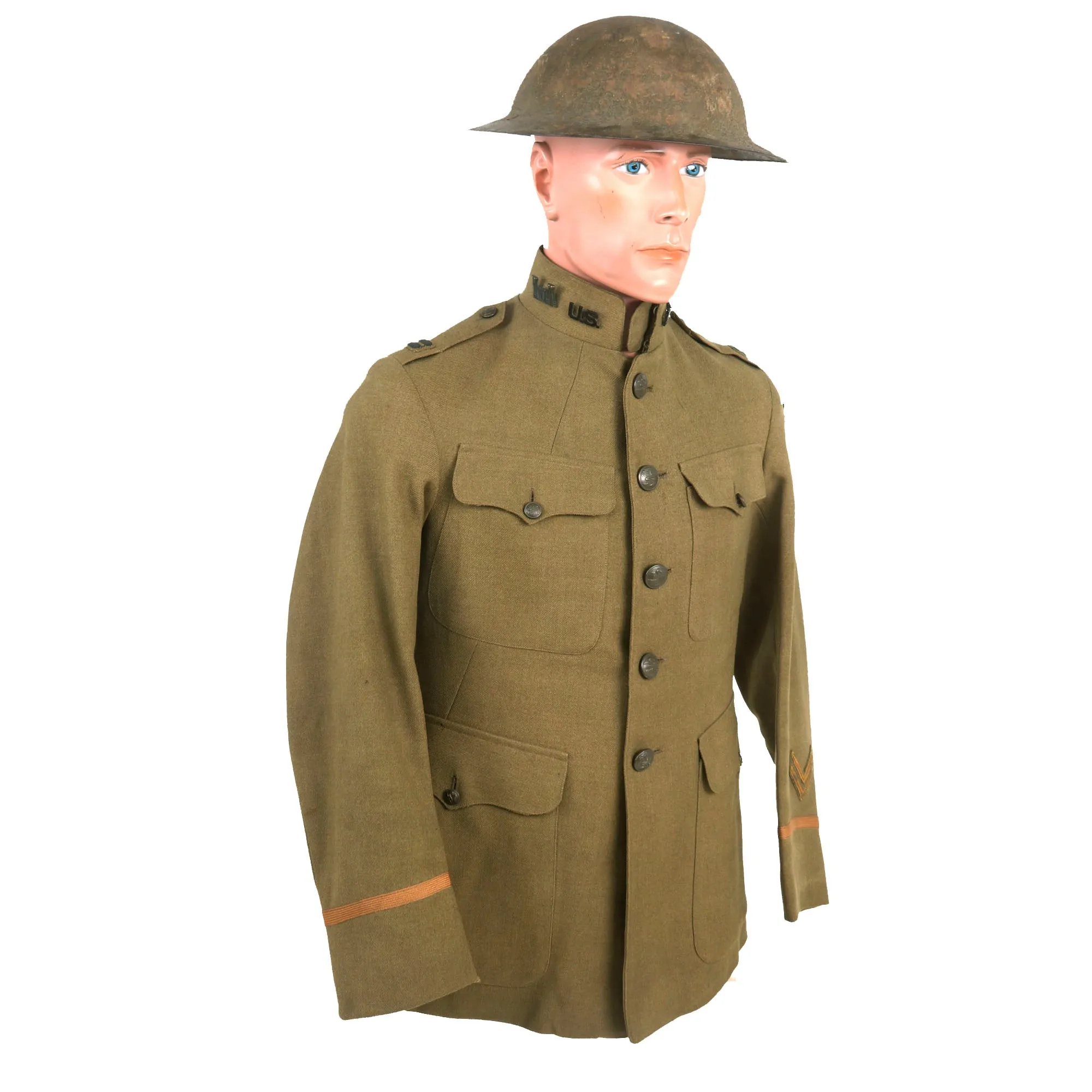 Original Identified WWI US 14th Engineers Officer’s Uniform & Helmet Grouping - Heavy Combat Record