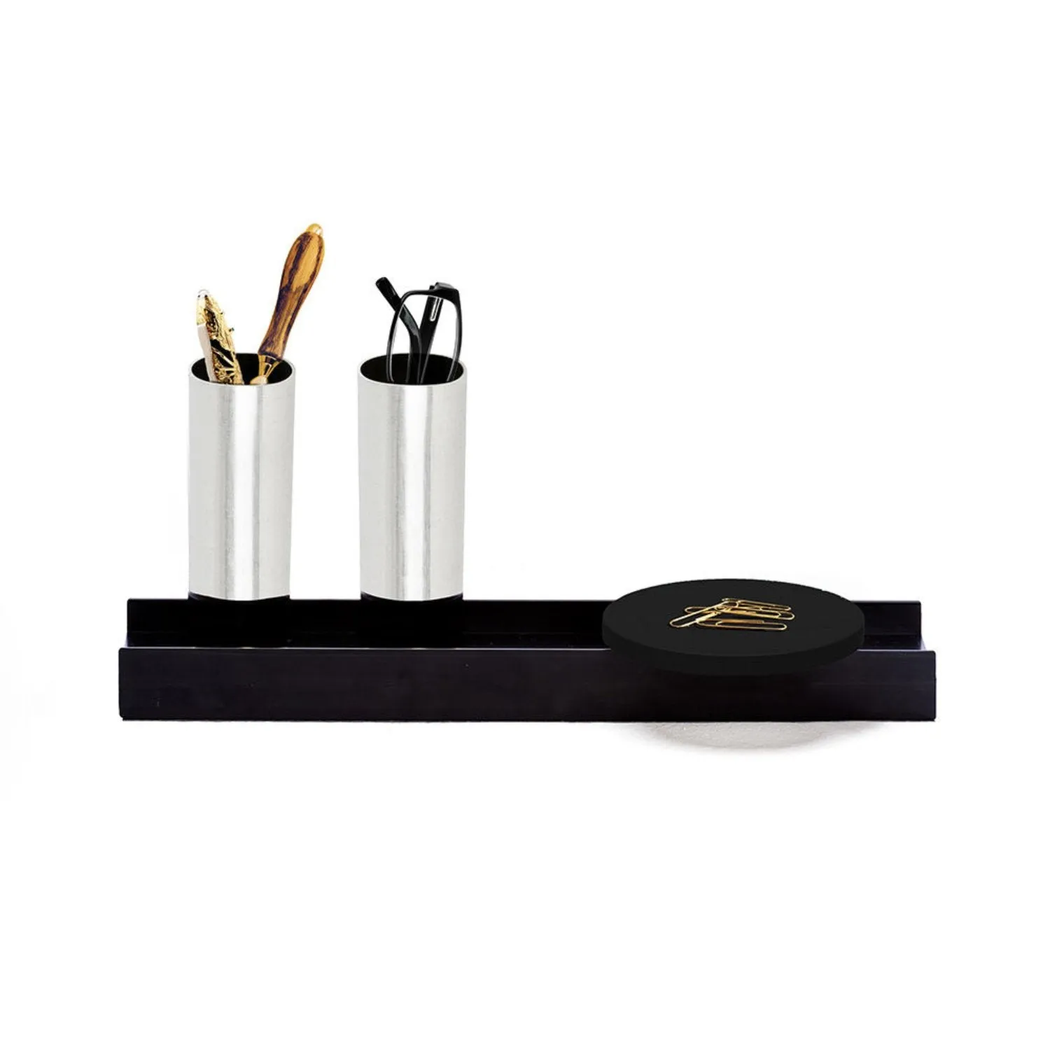 pen | linea lux | black tray   silver cups   black dish