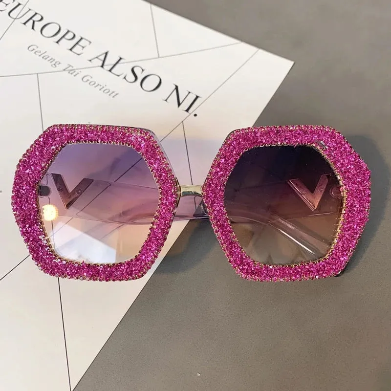 "Kendal" Glitter Oversize Round Sunglasses