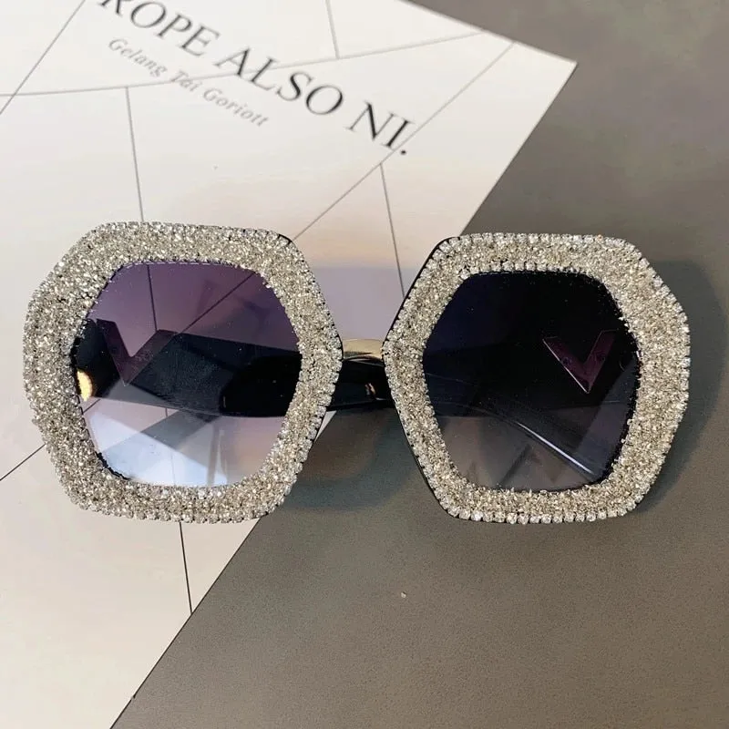 "Kendal" Glitter Oversize Round Sunglasses
